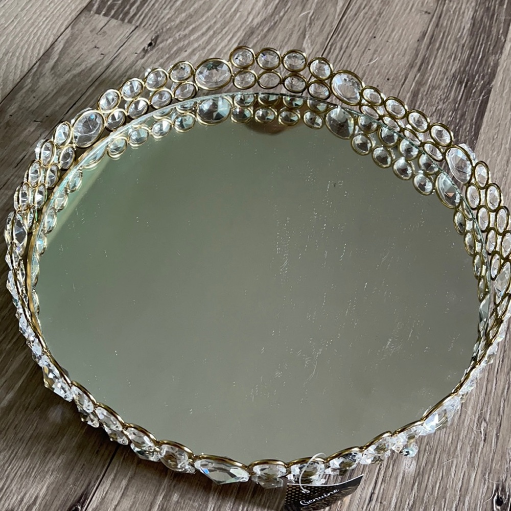 NWT Gold crystal embellished glass jewelry tray